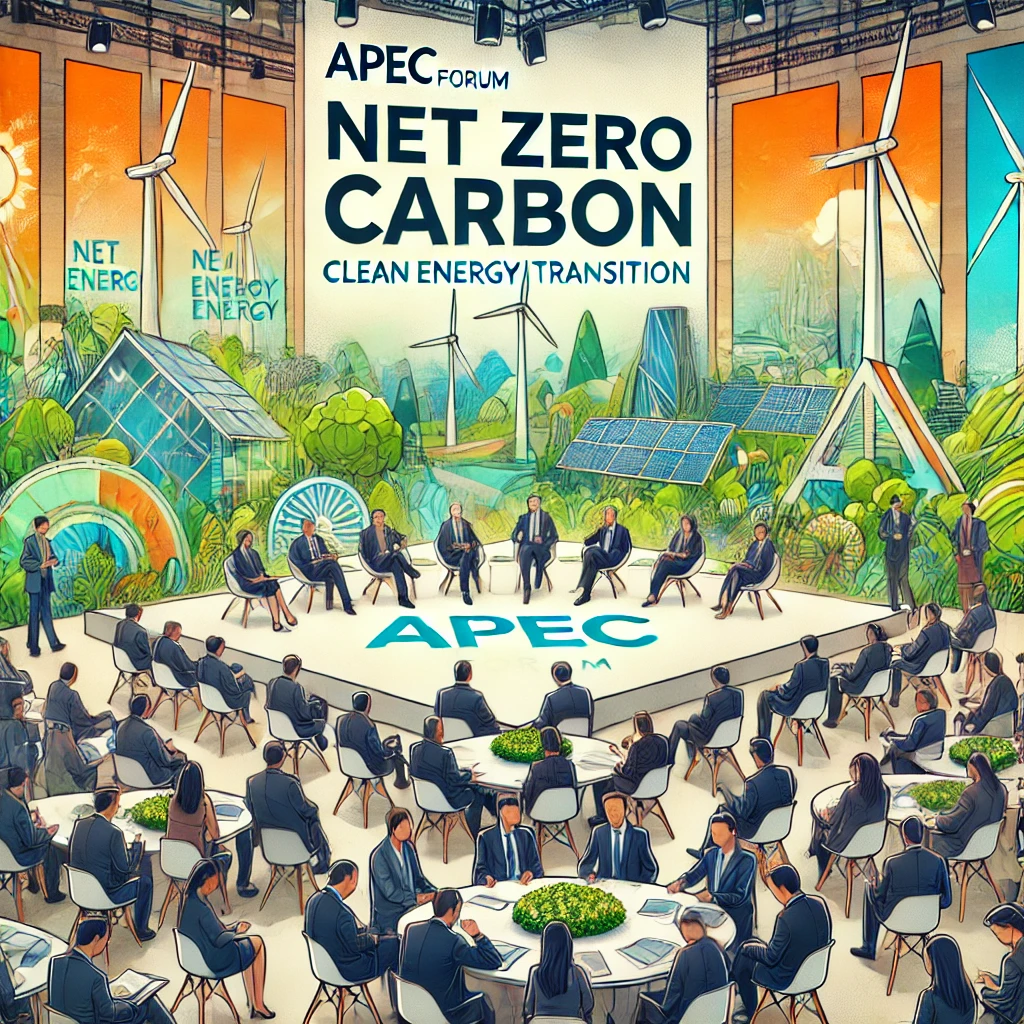 DALL·E 2024 12 10 05.04.21 An artistic illustration showing a vibrant APEC forum with diverse stakeholders including government officials private sector representatives and co